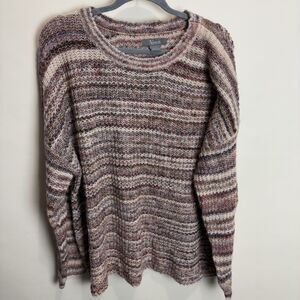 Natural Reflections Women’s Oversized Crew Neck Sweater Sz 2x Tan Purple Stripe